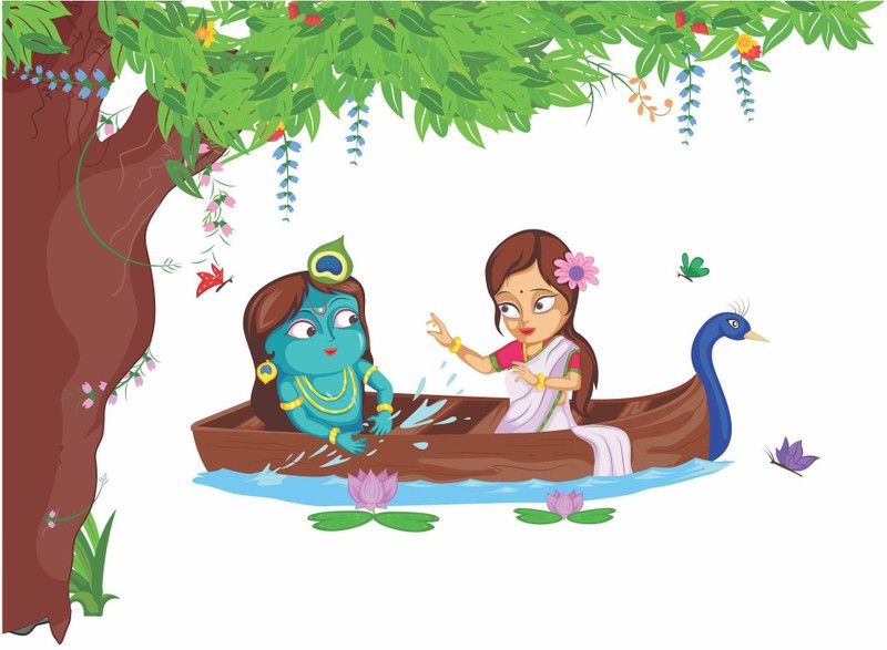 DECOR Production 91.44 cm "Lord Krishna Under Tree__001 Design" Decorative Wall Sticker (24 inch x 36 inch) Self Adhesive Sticker  (Pack of 1)