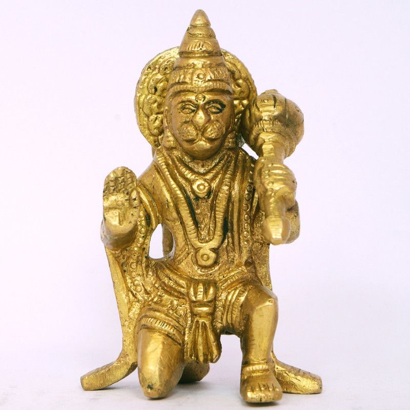 JMG 100% Pure Brass Panch Mukhi Hanuman Ji Idol Murti Decorative Showpiece - 8 cm  (Brass, Gold)