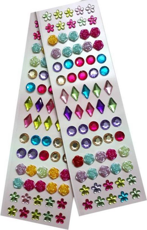 Sejas Collections 0.5 cm |Pack of 2| Multicolor, Multi-Shape Stone Shining Crystal /Studs Sticker, Self Adhesive Sticker  (Pack of 2)
