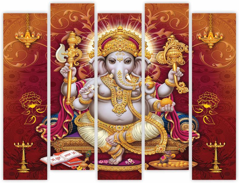 DECOR Production Multiple Frames Split Art Texture MDF Wall Paintings, Wall Art Panels UV Painting for Living Room, Bedroom, Office, Hotels, Drawing Room_MDF5PANEL_03 Digital Reprint 18 inch x 23 inch Painting  (With Frame)
