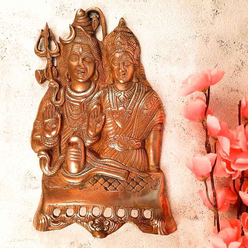 Apkamart Lord Shiv & Parvati Wall Hanging for Home & Office Décor Decorative Showpiece - 28 cm  (Metal, Copper)