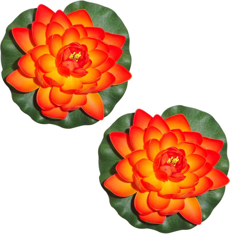 Muhil Floating Lotus Large Orange Lotus Artificial Flower  (7 inch, Pack of 2, Flower Bunch)