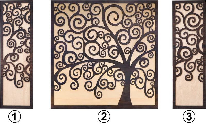 LAVNIK Wall Decor tree design 3 Panel Wood Wall Art for Living Room, Bedroom Guest Room Embossed 10 inch x 15 inch Painting  (With Frame)