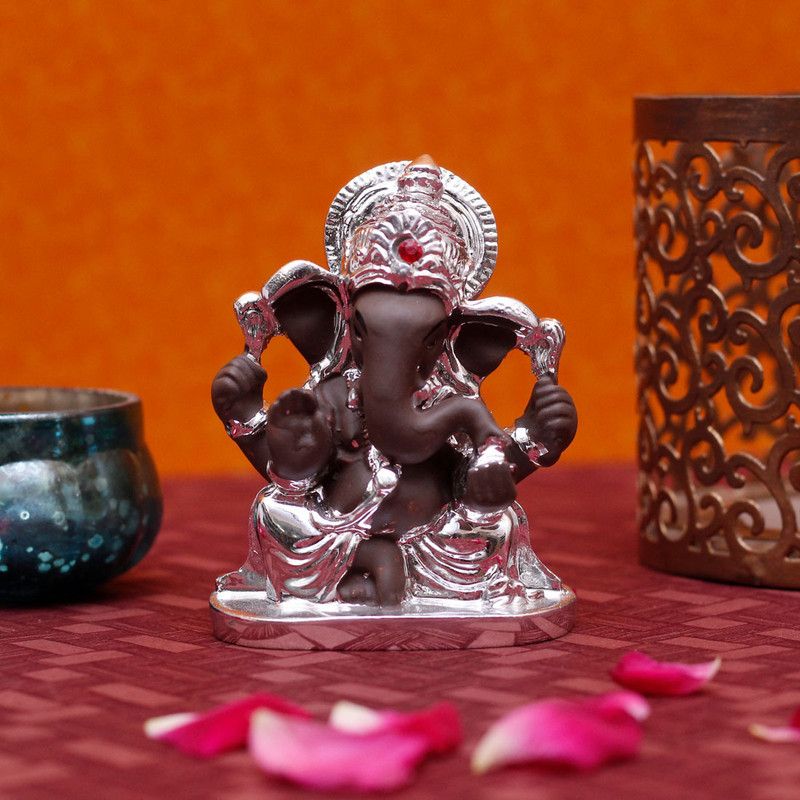 StatueStudio Ganesha Statue Ganesh Murti Ganpati Idol for Home Decor, Diwali & New Year Gift Decorative Showpiece - 4.4 cm  (Polyresin, Silver)