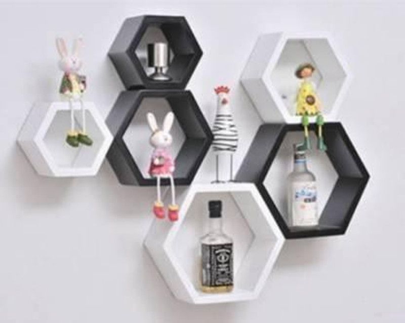 ANB Enterprises MDF (Medium Density Fiber) Wall Shelf  (Number of Shelves - 6, Black, White)