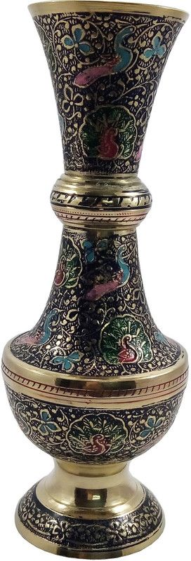 MOZO HUB MOZO HUB Brass Black Flower vase Arbi pattern 25 cm Brass Vase  (10 inch, Black)