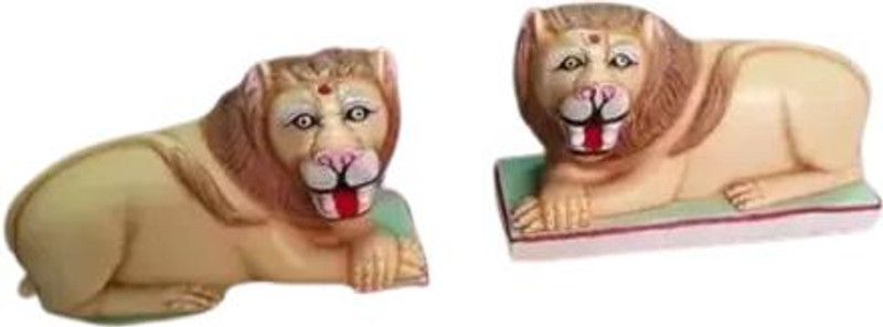 Jkmarbleart 9 Inch Lions Decorative Showpiece - 23 cm  (Marble, White)