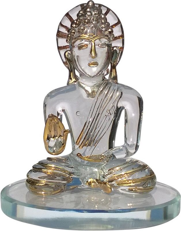 Mann Retails Buddha blessing golden Decorative Showpiece - 9 cm  (Glass, Clear)