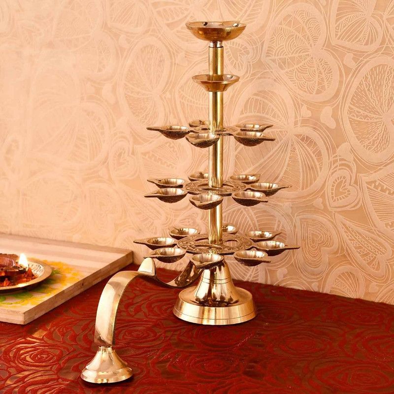 Kynasha Brass 4 Step Aarti Brass Deep (12 Inches) Brass Table Diya  (Height: 12 inch)