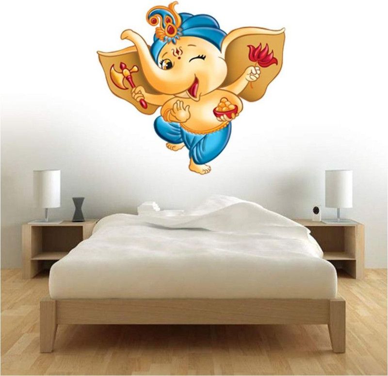 Lakshit Enterprises 44 cm Dancing bal ganesha pvc vinyl multicolor decorative wall sticker for wall decoration size : 44 Cm X 50 Cm Self Adhesive Sticker  (Pack of 1)