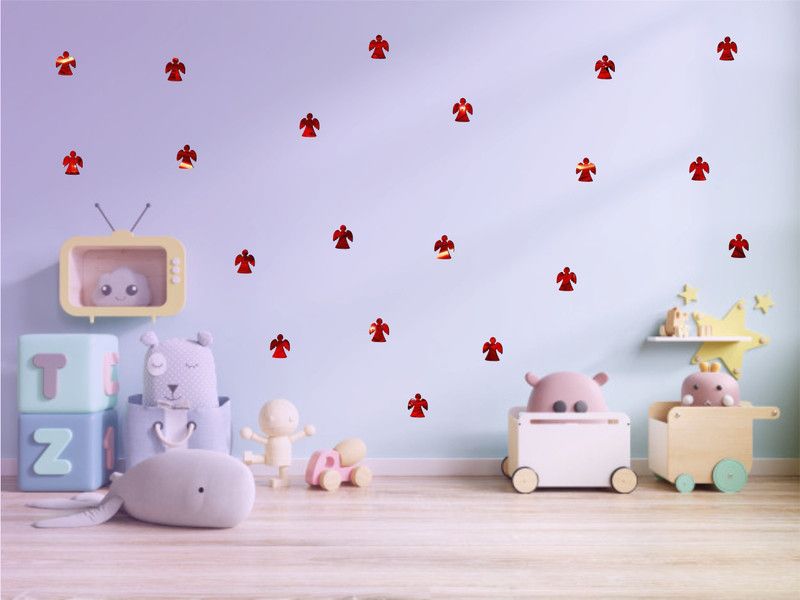 SUDARSHAN STICKER 9 cm Acrylic 3D Angels mirror wall sticker (Red) Self Adhesive Sticker  (Pack of 20)