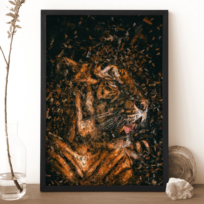 Ritwika's Abstract Wall Art Of Tiger Portrait With Frame for Home and Office Decor Digital Reprint 13.5 inch x 9.5 inch Painting  (With Frame)