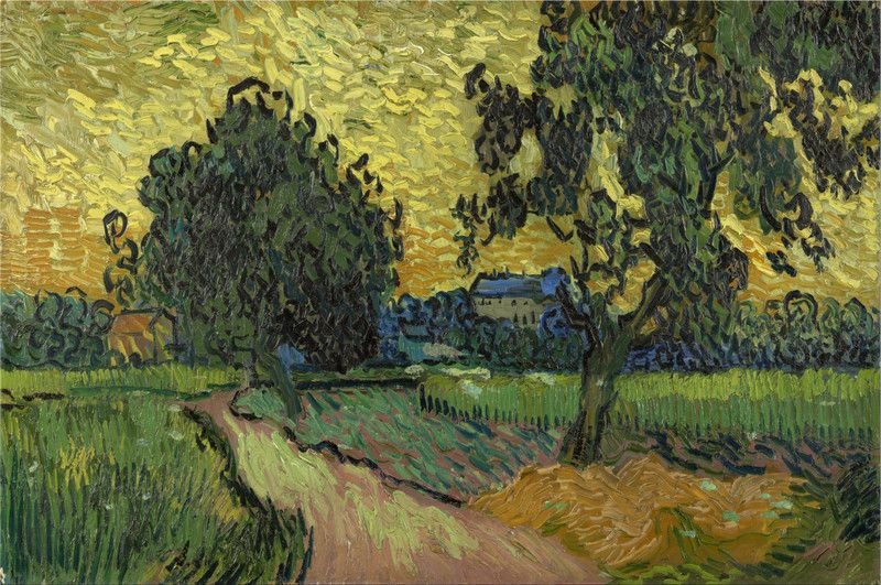 DecorAdventures *Landscape at Twilight (1890)* by Van Gogh. Canvas Canvas 18 inch x 24 inch Painting  (With Frame)