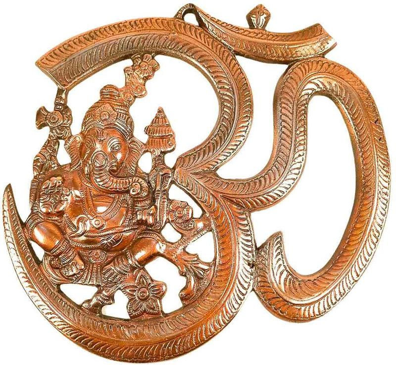Apkamart Lord Ganesh Wall Hanging for Pooja, Home Decor & Festivals Decorative Showpiece - 25 cm  (Metal, Brown)