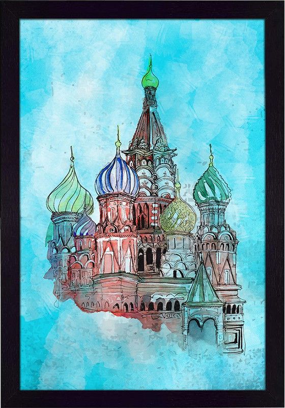Ritwika's Abstract Wall Art Of St. Basil Cathedral With Frame for Home and Office Decor Digital Reprint 13.5 inch x 9.5 inch Painting  (With Frame)