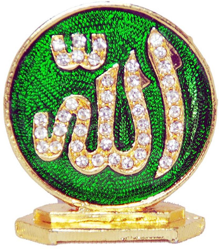 RK Basics Allah Sign Car Dashboard, Allah Sign for Desktop & Workplace Decorative Showpiece - 4 cm  (Metal, Green)
