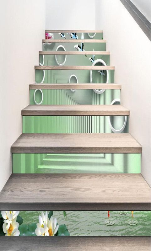 Prime Home Decor 38 cm green plates stairs sticker (Multicolor PVC Vinyl) Self Adhesive Sticker  (Pack of 1)