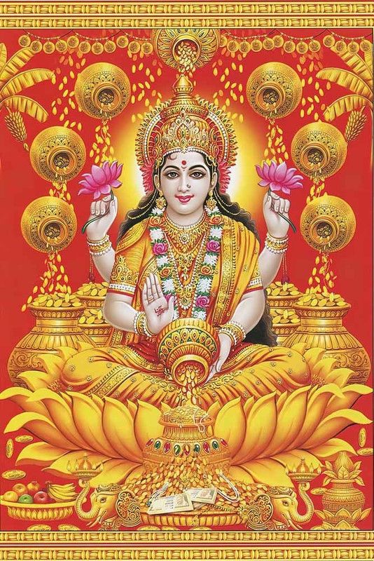 Goddess Lakshmi Maa Religious Waterproof Vinyl Sticker Poster || (20 inch X 30 inch) btcan2952-4 Fine Art Print  (30 inch X 20 inch, Rolled)