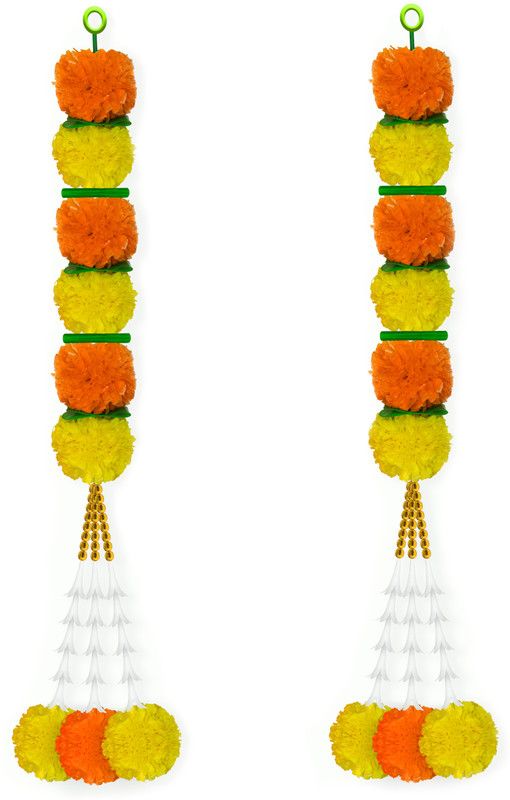 Craftox Décor Artificial Marigold With Rajnigandha Flower Garland Colour Orange & Yellow Orange, Yellow Marigold Artificial Flower  (22 inch, Pack of 2, Garlands)