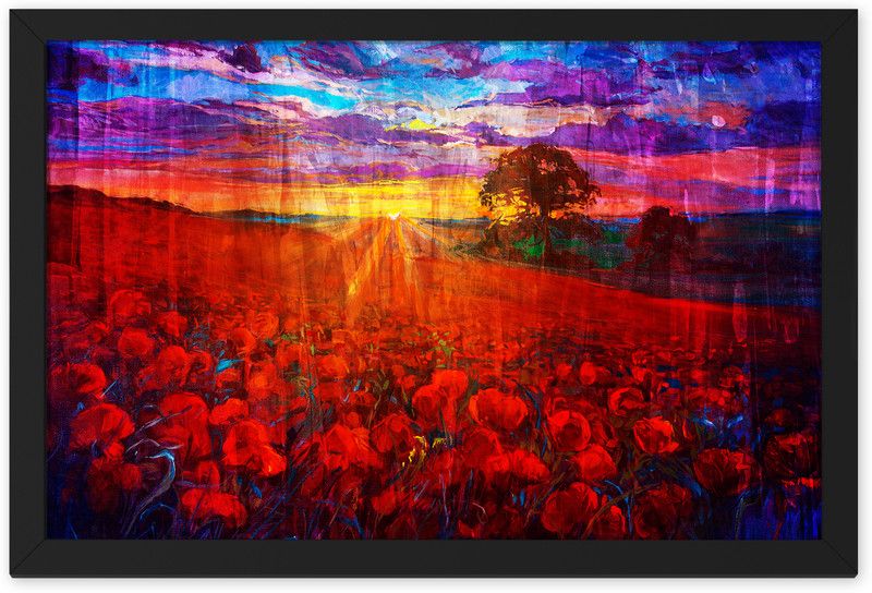 Ritwika's Abstract Art Of Sunset Landscape With Frame For Home And Office Décor Digital Reprint 9.5 inch x 13.5 inch Painting  (With Frame)