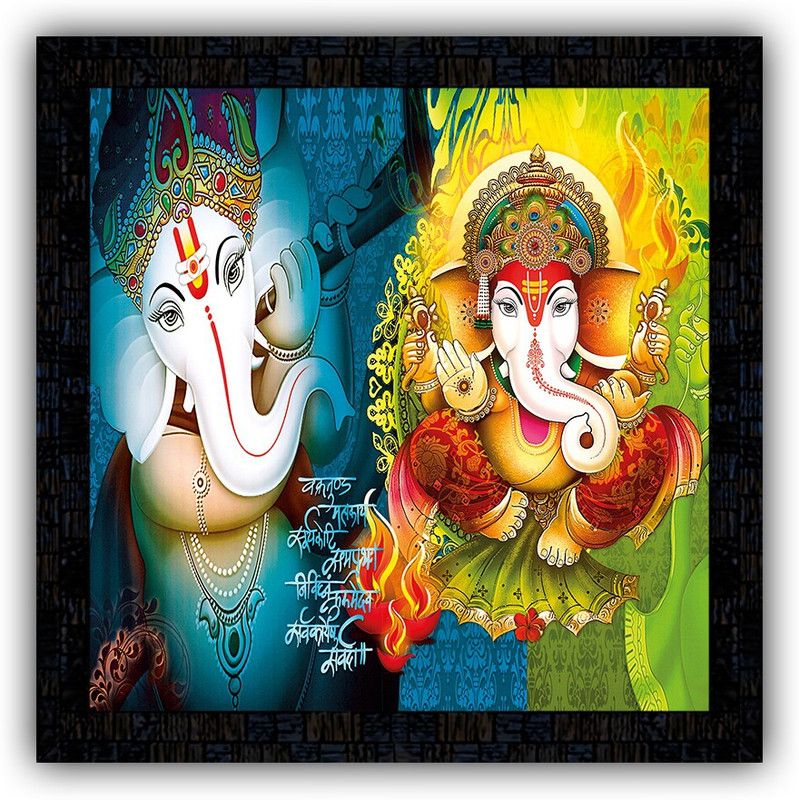 Poster N Frames framed poster of Ganesha-m-47 Digital Reprint 14 inch x 14 inch Painting  (With Frame)
