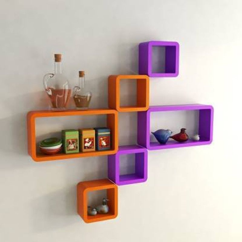 WoodenFamous wooden wall shelf MDF (Medium Density Fiber) Wall Shelf  (Number of Shelves - 6, Orange, Purple)