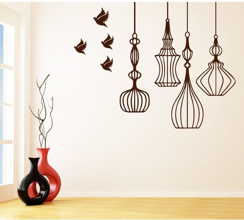 Madhuban Decor 40 cm Madhuban Decor Birds and Lantern Wall Sticker Self Adhesive Sticker  (Pack of 1)