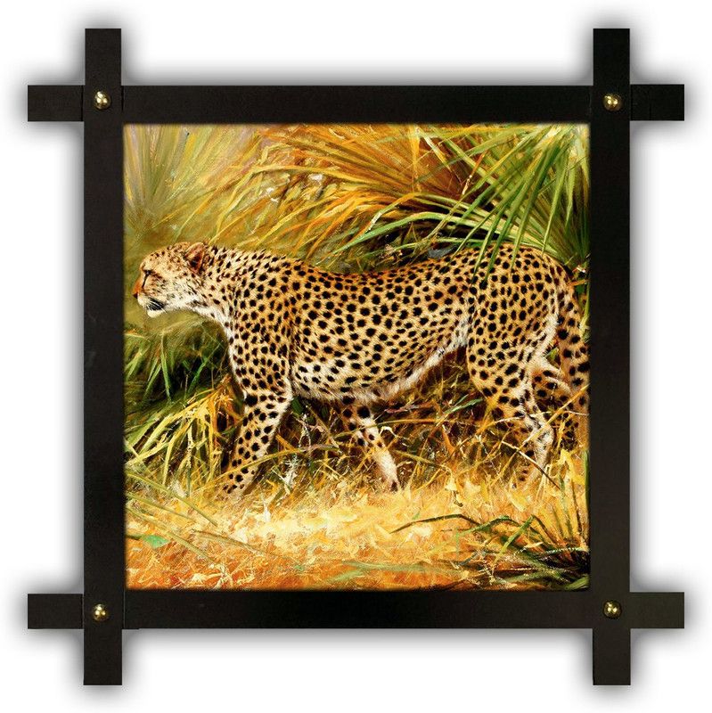 Poster N Frames Cross Wooden Frame Hand-Crafted with photo of chetah 19051- crossframe Digital Reprint 16.5 inch x 16.5 inch Painting  (With Frame)