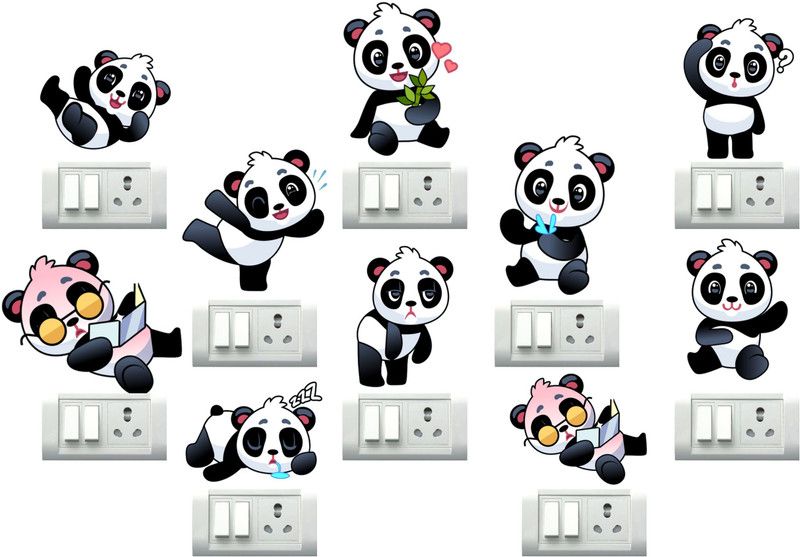 Design Zoo 13 cm Moods of Panda Switchboard Sticker Self Adhesive Sticker  (Pack of 10)