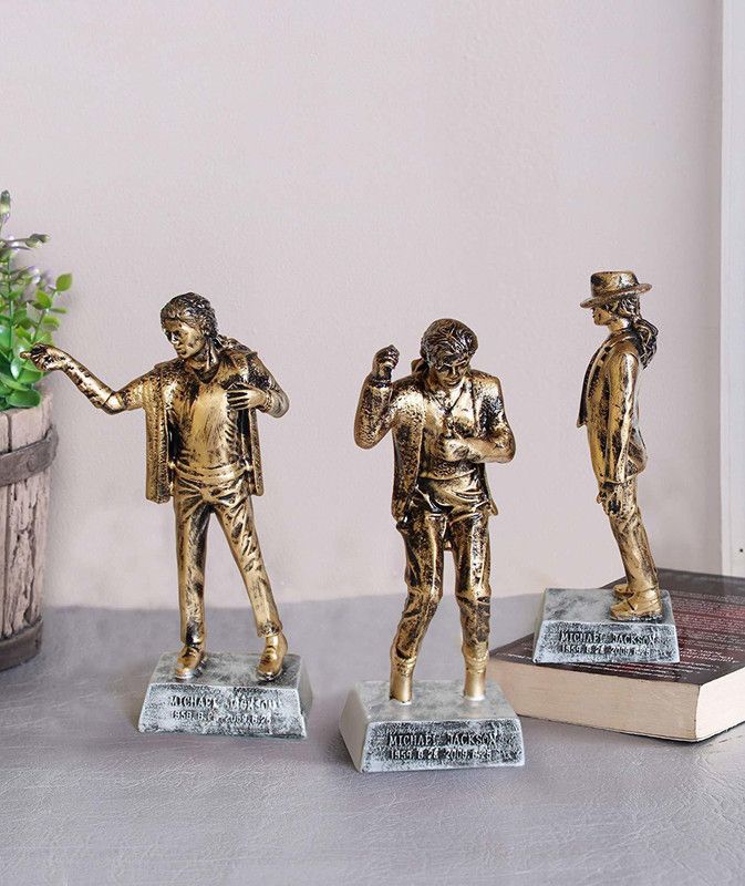 PETRICHOR Set of 3 Michael Jackson Antique Handicraft Figurine Showpiece Statue Gift Home Decorations (Golden) Decorative Showpiece - 19.7 cm  (Polyresin, Gold)