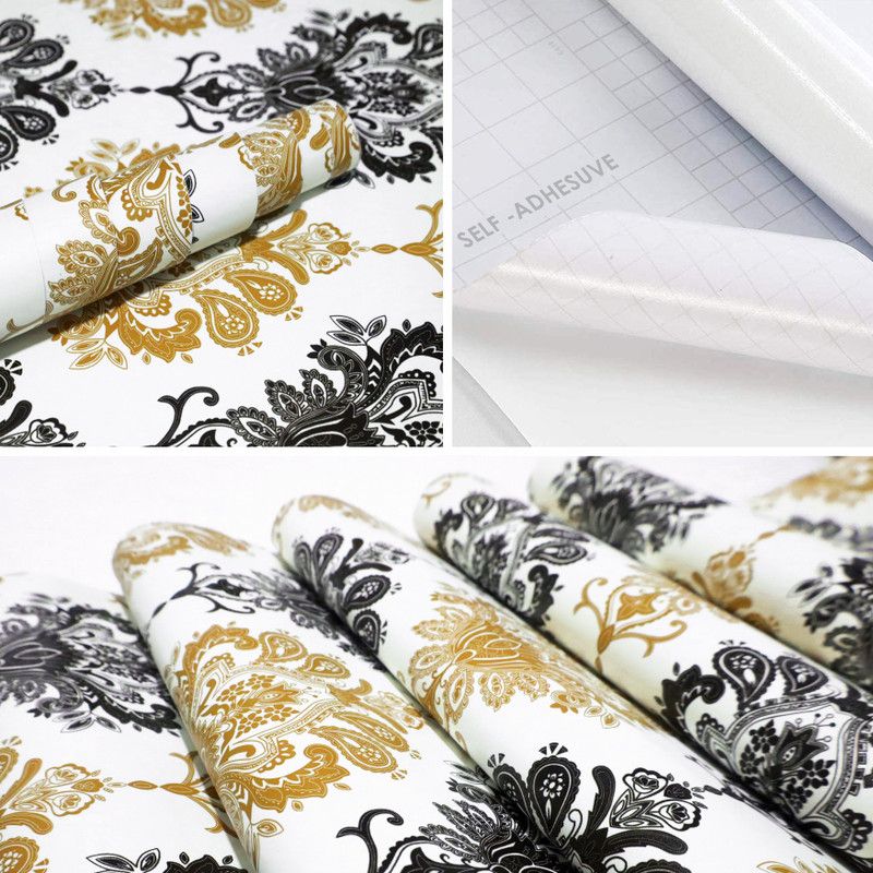 iidam Decorative White, Gold, Grey Wallpaper  (500 cm x 45 cm)