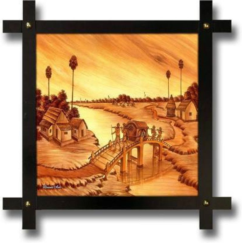 Poster N Frames framed poster of hand painting Landscape Scenery Digital Reprint 14 inch x 14 inch Painting  (With Frame)