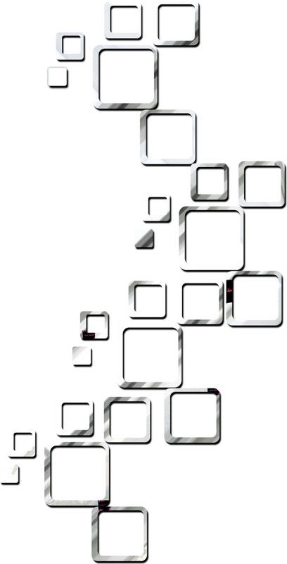 Bikri Kendra 150 cm SQUARE 24 SILVER 3D acrylic mirror wall sticker Self Adhesive Sticker  (Pack of 1)