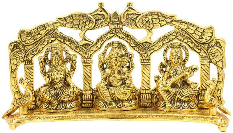 Pinkcity Xpress Goddess Laxmi Ganesha Saraswati Idol - Lakshmi Ganesh Murti Decorative Showpiece Decorative Showpiece Decorative Showpiece Decorative Showpiece - 14 cm  (Metal, Gold)