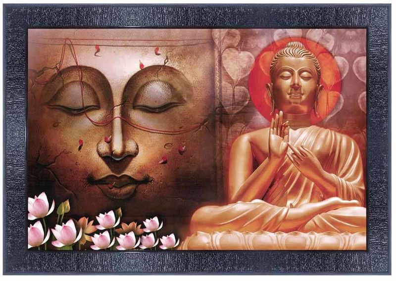 pnf Buddha Wood Photo Frames with Acrylic Sheet (Glass)13575 Digital Reprint 10 inch x 14 inch Painting  (With Frame)