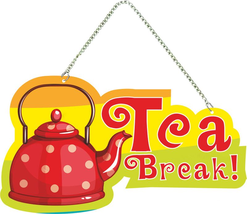 Artvibes Tea Break Quote Wall Hanging Decorative Item for Home (WH_5511N)  (5.5 inch X 10 inch, Red)