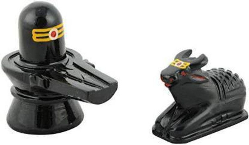 Shv BLACK MARBLE SHIVLING NANDI (WITHOUT YELLOW AND RED TEEKA)1 Decorative Showpiece - 9 cm  (Marble, Black)