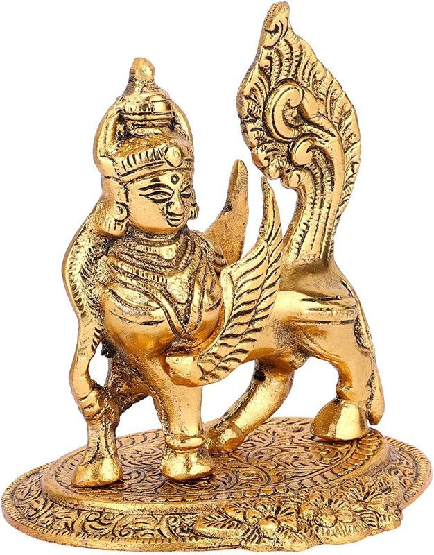 Jakha Kamdhenu Cow Metal Showpiece for Home Decor Decorative Showpiece - 13 cm  (Aluminium, Gold)