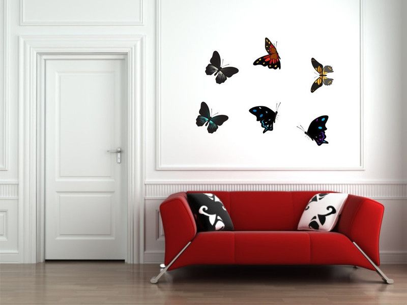 JNM Enterprise 120 cm abstract red blue black decorative beautiful butterflies wall sticker (pvc vinyl covering area 120cm X 70cm) Reusable Sticker  (Pack of 1)