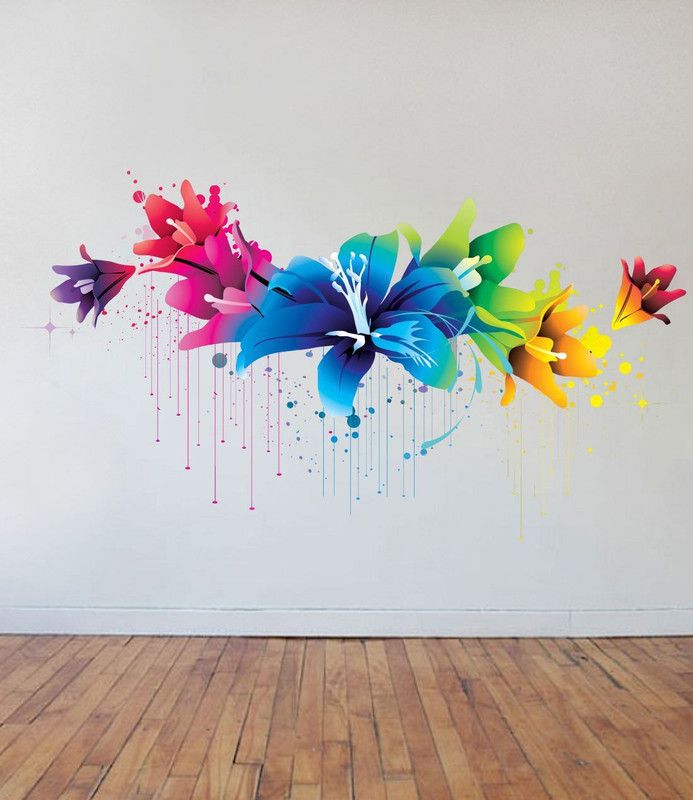 RNG 60 cm colourful wall art mural with cool flowers 3d wall sticker in hd quality Self Adhesive Sticker  (Pack of 1)