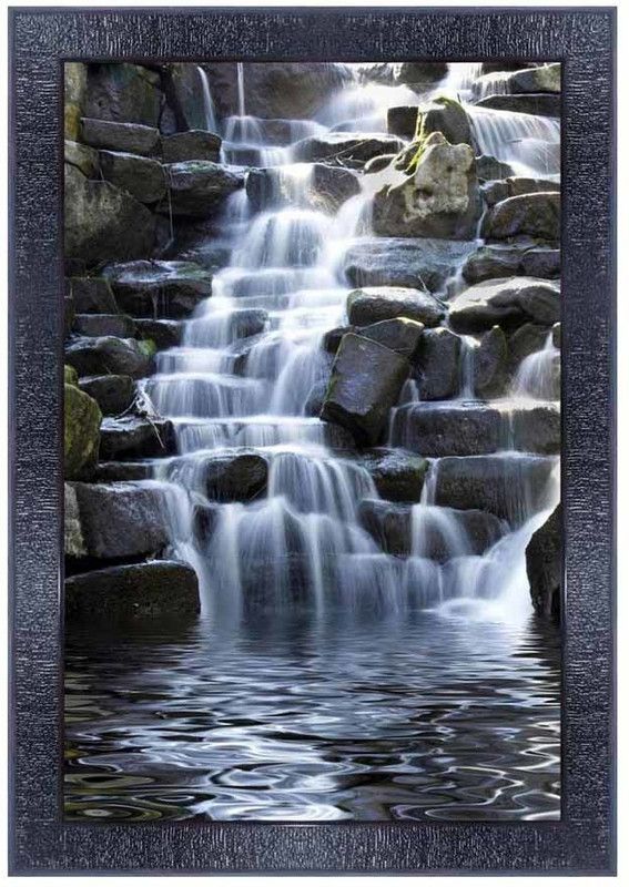 pnf Vastu Waterfall Landscape Scenery Wood Photo Frames with Acrylic Sheet (Glass) 8304 Digital Reprint 14 inch x 10 inch Painting  (With Frame)