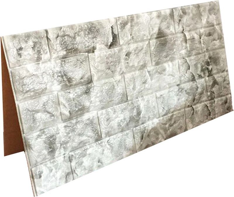 ODELEE 3D BRICK GREY MARBLE WALL STICKER 70 X 77 CM PCK 2 Pack of 2  (77 cm X 70 cm, Grey)