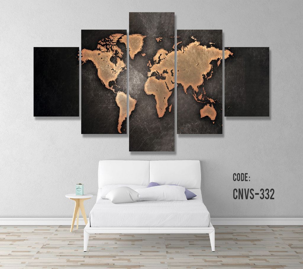 CNVS-332 Gold World Map Wall Canvas Art Prints 48 inch x 24 inch