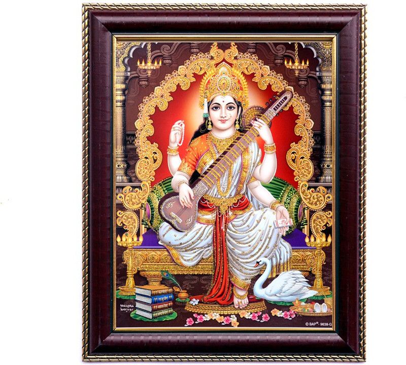 Shree Sai Beautiful Saraswai Mata Wall Photo Handicraft Gift For Pooja Digital Reprint 12.5 inch x 10 inch Painting  (With Frame)