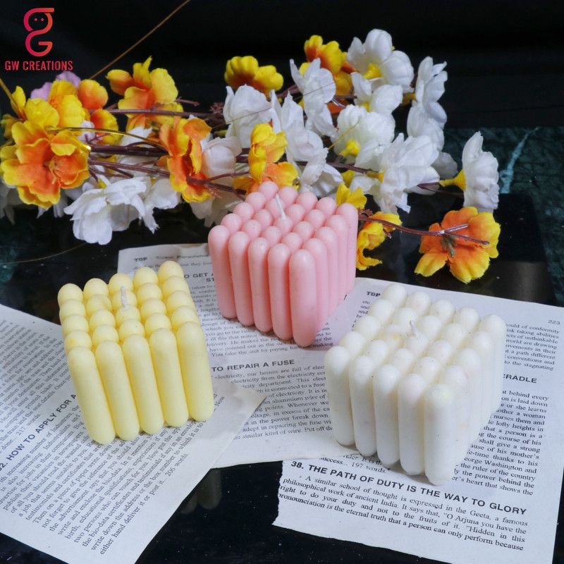 GW Creations Missile Cube Strawberry Sandalwood Mogra Scented Candle Candle  (Pink, Yellow, White, Pack of 3)