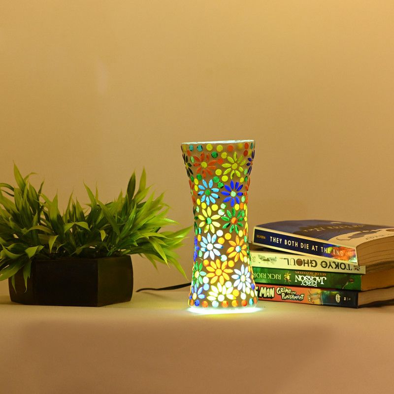 AFAST Colourful Shining LED Light Mosaic Glass Flower Pot For Home Decoration, 7 Watt Glass Vase  (7.8 inch, Multicolor)