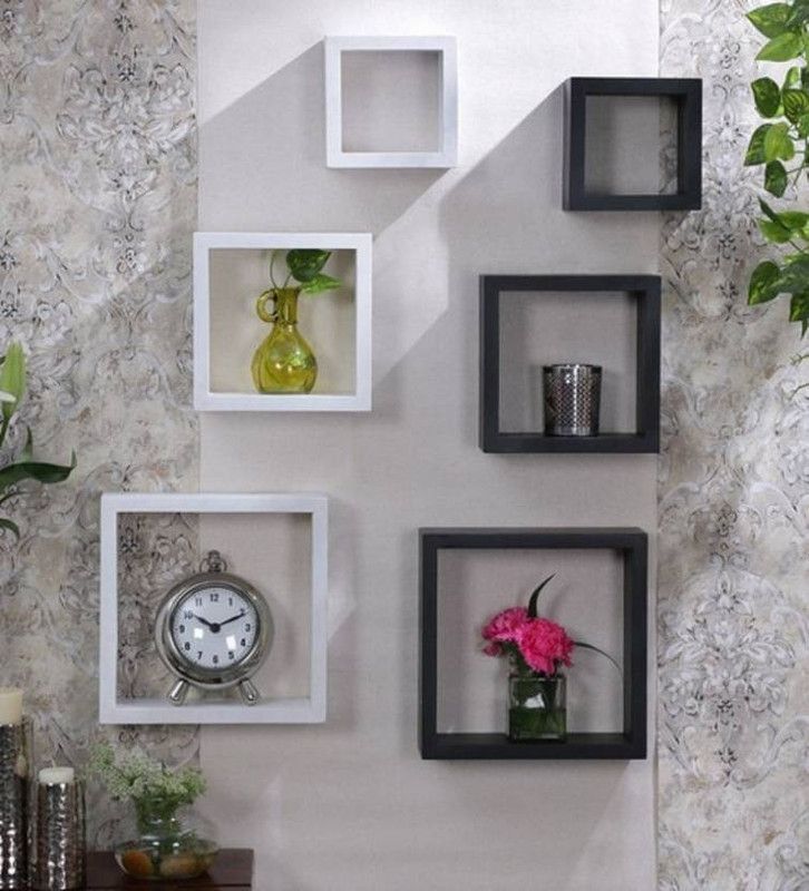 Global ArtCrafts Square Wall Shelf Set Of 6 for Home Decor And Living Room MDF (Medium Density Fiber) Wall Shelf  (Number of Shelves - 6, Black, White)
