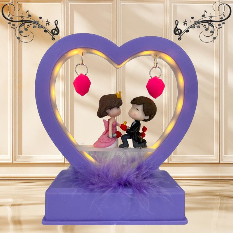 BLISSFUL Light Heart Musical Love Couple, Gift for Valentine's Day, Wedding New Year Xmas Decorative Showpiece - 18 cm  (Plastic, Polyresin, Lavender)