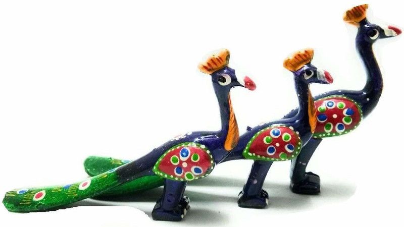 CRAFTOHOLICS Handcrafted Peacock Set of 3 Decorative Showpiece 20X10CM,15X 8CM,14X8 cm || Handicraft Items Decorative Showpiece - 3.5 cm  (Metal, Green)