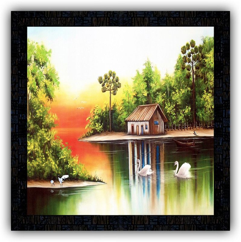 Poster N Frames framed poster of Hand Painted landscape scenery-17421 Digital Reprint 14 inch x 14 inch Painting  (With Frame)